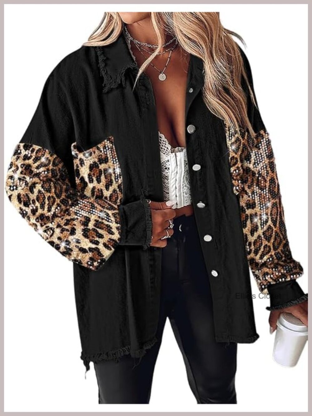 Women Oversized Sequin Shacket Fall Outfits